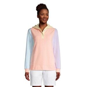 Lands End Serious Sweats Pastel Color Block Hoodie Sweatshirt Size L EUC!!!